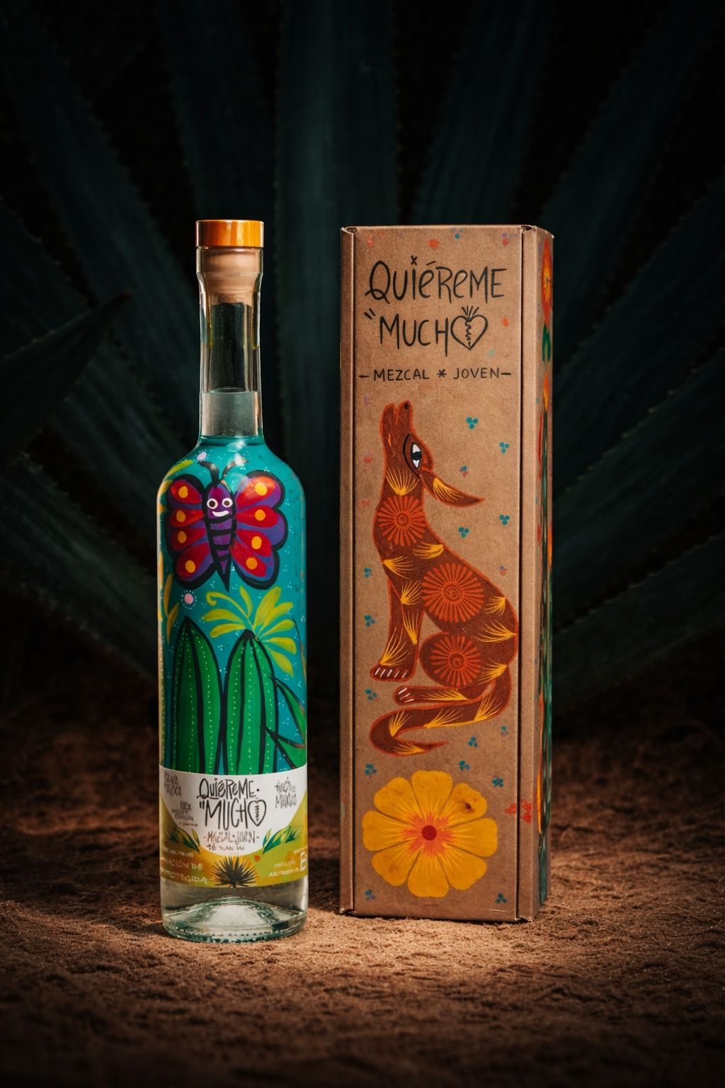 Mezcal Espadín joven con Caja – Edición Especial “Quiéreme Mucho”